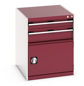 40027011.** Bott Cubio drawer cabinet with overall dimensions of 650mm wide x 750mm deep x 800mm high Cabinet consists of 1 x 100mm, 1 x 175mm high drawers and 1 x 400mm high door 100% extension drawer with internal dimensions of 525mm wide x 625mm deep. Cupboard...